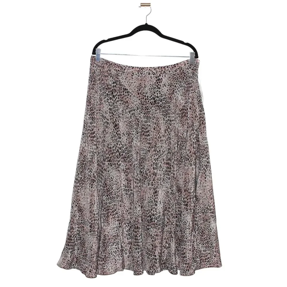 Kate Hill 100% Silk Leopard Midi Skirt Size 14 NWT